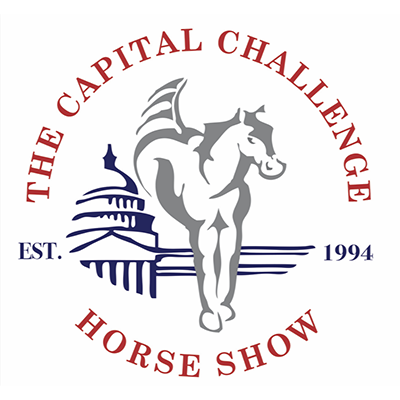 The Capital Challenge Horse Show Logo - A outline drawing depicting a horse jumping over the Capital Building